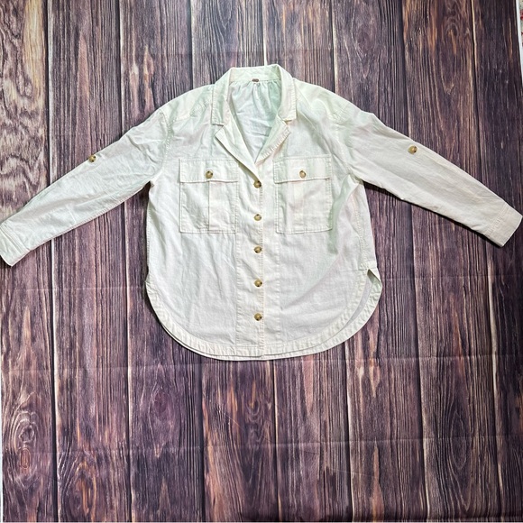 Free People Sunshine In My Pockets Buttondown Thick Linen Cotton Long Sleeve - Picture 6 of 13